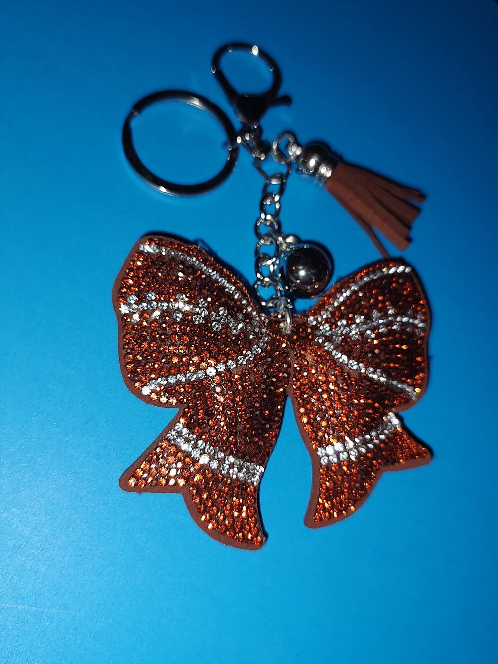 New! Rhinestone Football Bow Keychain with Tassel